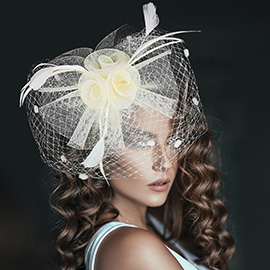 Flower Feather Mesh Bow Fascinator / Headband