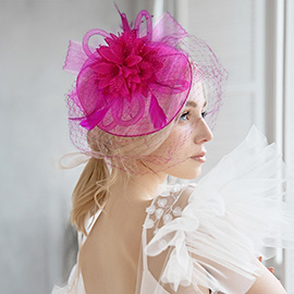 Bow Flower Feather Mesh Fascinator / Headband