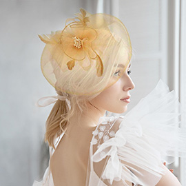 Bow Flower Feather Mesh Flower Fascinator / Headband