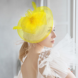 Bow Flower Feather Mesh Flower Fascinator / Headband