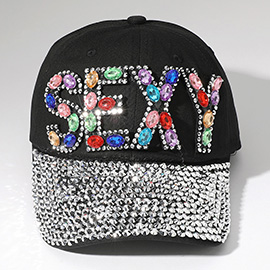 Oval Rhinestone Cluster Embellished SEXY Message Bling Studded Glam Baseball Cap