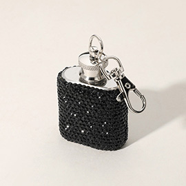 1oz Bling Studded Stainless Steel Mini Flask Keychain / Bag Charm