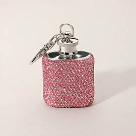 1oz Bling Studded Stainless Steel Mini Flask Keychain / Bag Charm