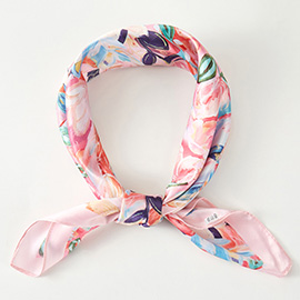 Vibrant Floral Pattern Printed Square Silky Satin Bandana Scarf