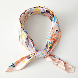 Vibrant Floral Pattern Printed Square Silky Satin Bandana Scarf