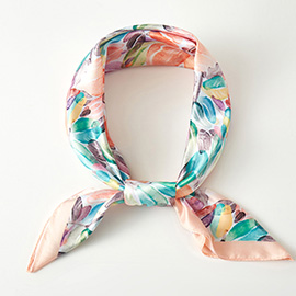 Watercolor Floral Pattern Printed Square Silky Satin Bandana Scarf