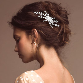 Marquise Round CZ Stone Embellished Flower Branch Hair Comb