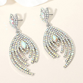 Marquise Stone Pointed Rhinestone Paved Peacock Chandelier Dangle Evening Earrings