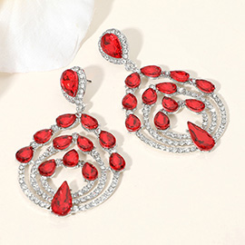 Teardrop Stone Embellished Round Chandelier Dangle Evening Earrings