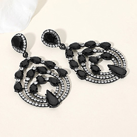 Teardrop Stone Embellished Round Chandelier Dangle Evening Earrings