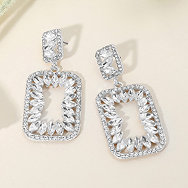 Marquise Stone Embellished Open Rectangle Frame Dangle Evening Earrings