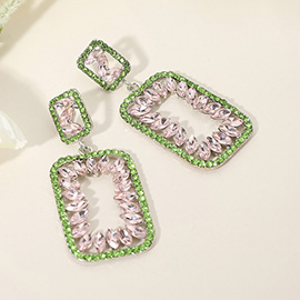 Marquise Stone Embellished Open Rectangle Frame Dangle Evening Earrings