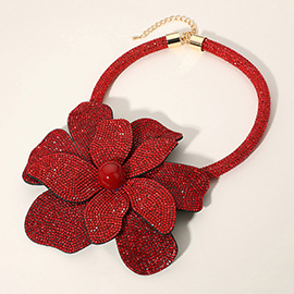 Bling Studded Oversized Flower Pointed Necklace