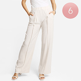 Elastic Waist Solid Front Seam Wide Leg Pants