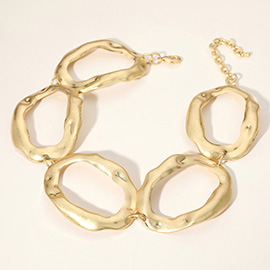 Chunky Brushed Hammered Metal Oval Ring Link Necklace