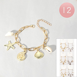 12PCS - Sea Shell Starfish Charm Station Paperclip Chain Bracelet