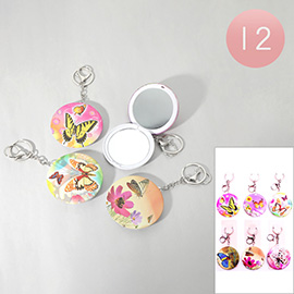 12PCS - Butterfly Printed Compact Mirror Keychains