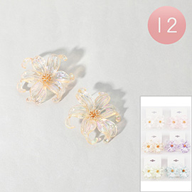 12Pairs - Iridescent Floral Earrings