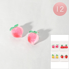 12Pairs - Fruit Printed Resin Earrings