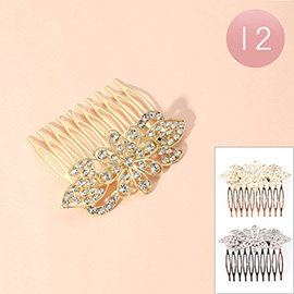 12PCS - Rhinestone Paved Flower Pointed Hair Combs