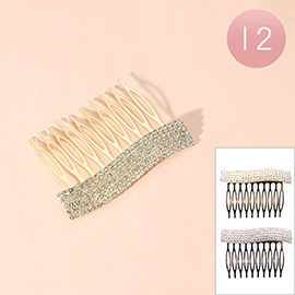 12PCS - Rhinestone Paved Flowy Bar Pointed Hair Combs