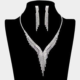 Rhinestone Paved Fringe V Shaped Necklace