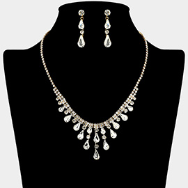 Teardrop Stone Cluster Embellished Rhinestone Paved Necklace