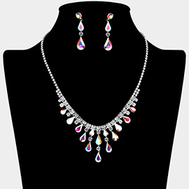 Teardrop Stone Cluster Embellished Rhinestone Paved Necklace