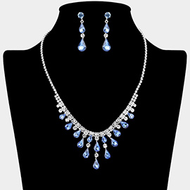 Teardrop Stone Cluster Embellished Rhinestone Paved Necklace