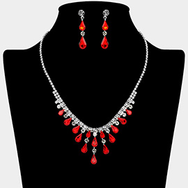 Teardrop Stone Cluster Embellished Rhinestone Paved Necklace