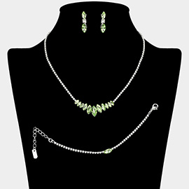 Marquise Stone Cluster Link Rhinestone Paved Jewelry Set