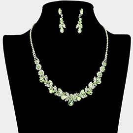 Teardrop Stone Cluster Flower Embellished Necklace