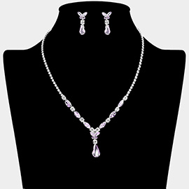 Teardrop Stone Marquise Butterfly Pointed Rhinestone Paved Necklace