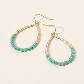 Half Faceted Beaded Open Teardrop Dangle Earrings