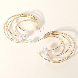 Pearl Tip Multi Wire Hoop Earrings