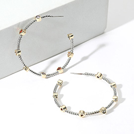 14K Gold Plated Colorful CZ Heart Stone Cluster Hoop Earrings