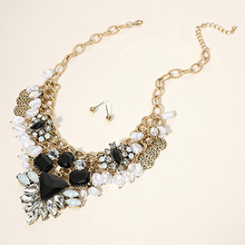 Stone Cluster Pearl Metal Medal Embellished Chunky Statement Necklace