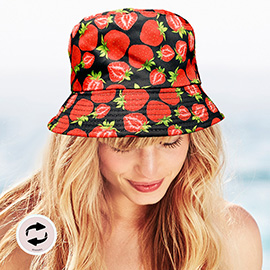 Reversible Strawberry Print Bucket Hat