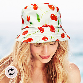 Reversible Cherry Print Bucket Hat