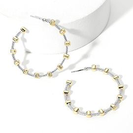 14K Gold Plated Two Tone Bead Hoop Earrings