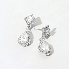 Teardrop CZ Stone Cluster Dangle Evening Earrings