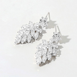 Star CZ Stone Pointed Marquise Stone Cluster Dangle Evening Earrings