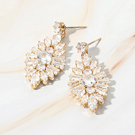 Marquise Baguette CZ Stone Cluster Dangle Evening Earrings