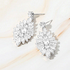 Marquise Baguette CZ Stone Cluster Dangle Evening Earrings