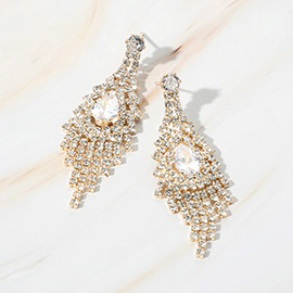 Teardrop CZ Stone Pointed Fringe Dangle Evening Earrings