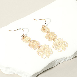 Triple Metal Filigree Flower Link Dropdown Earrings