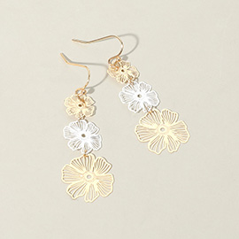 Triple Metal Filigree Flower Link Dropdown Earrings