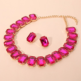 Emerald Cut Stone Collar Evening Necklace