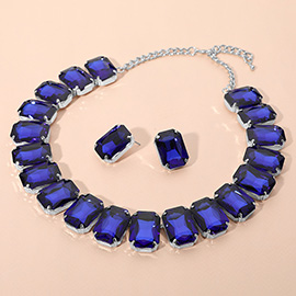 Emerald Cut Stone Collar Evening Necklace