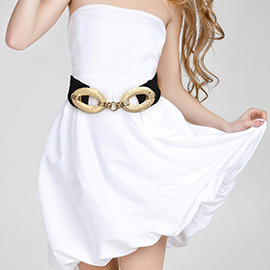 Metal Oval Buckle Accented Elastic Waist Belt